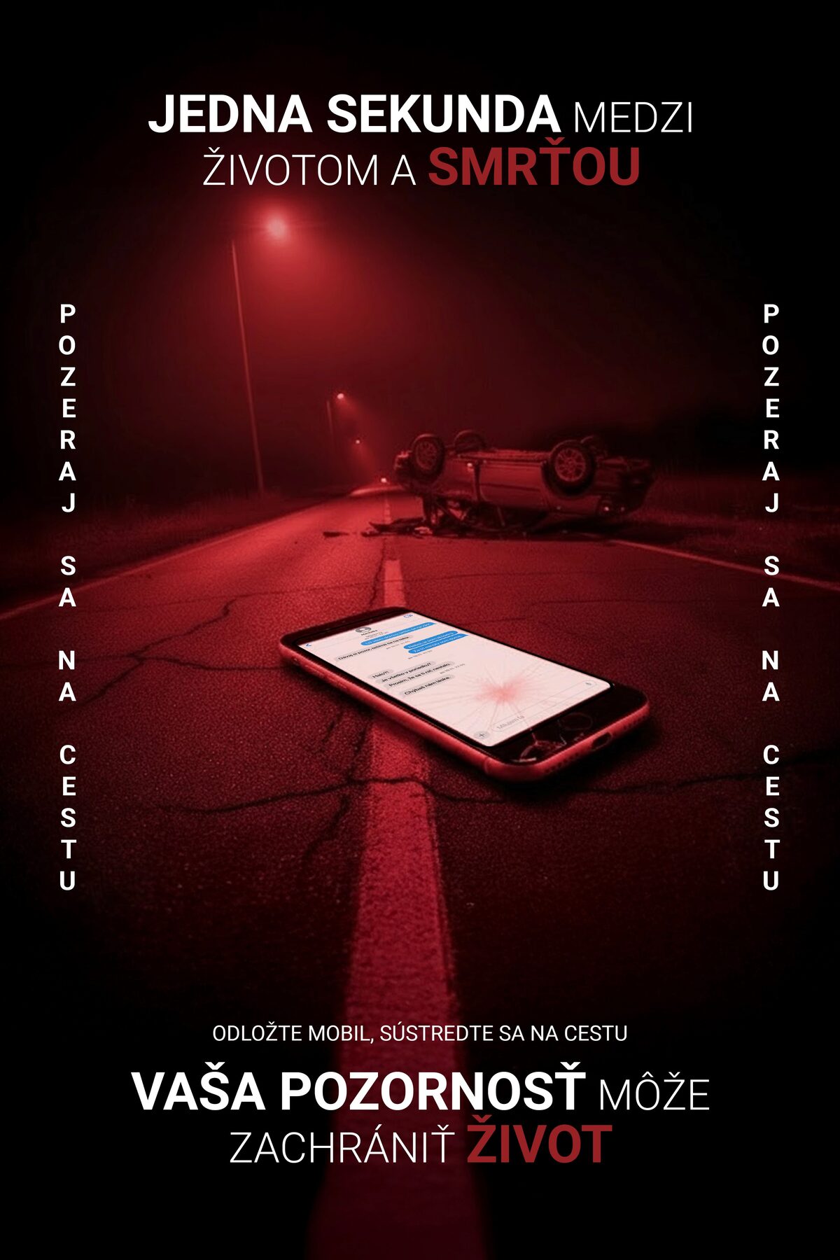 One Second vertical road-safety poster
